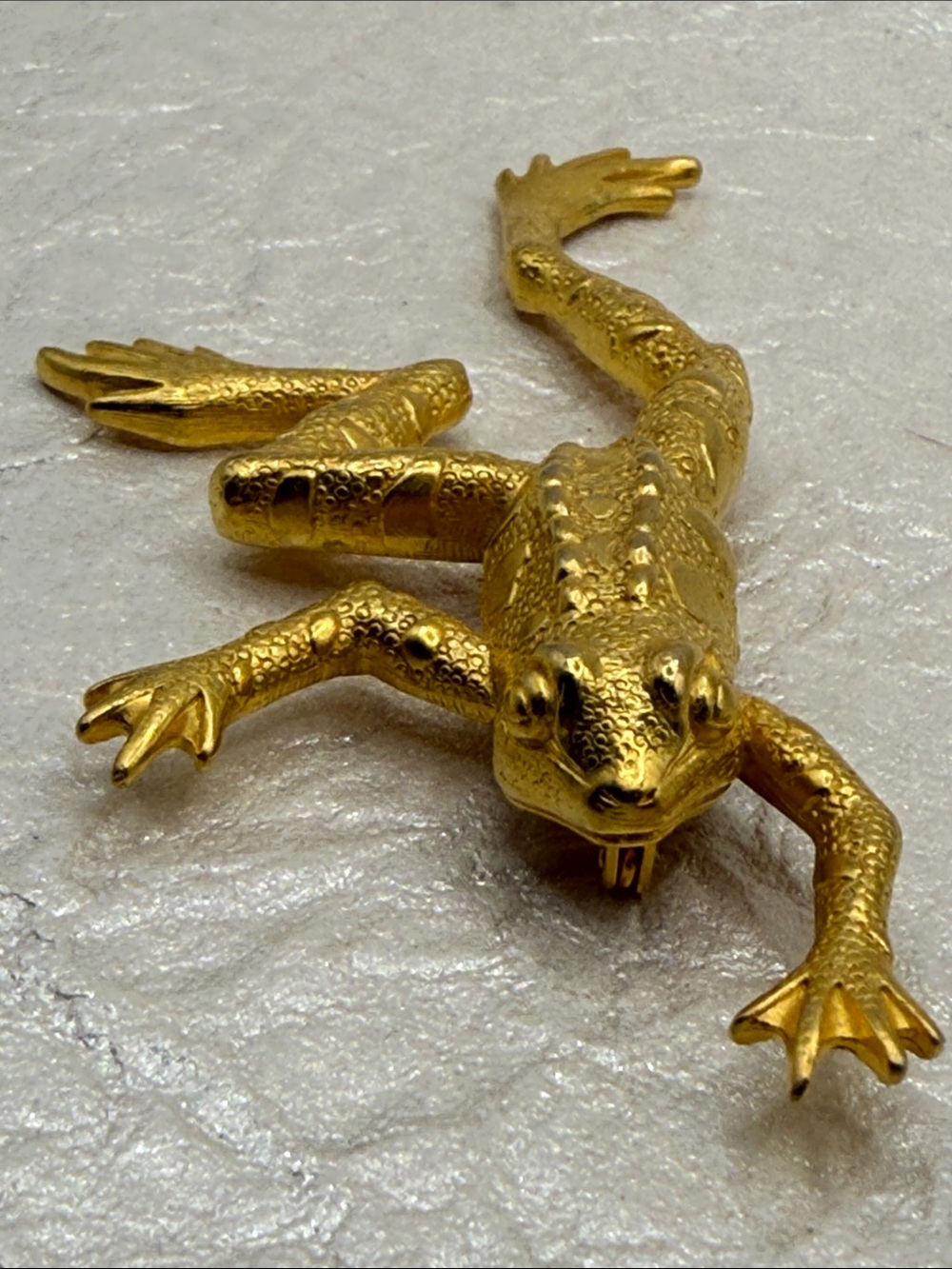 Rare JJ Jonette Gold tone Frog Brooch - Textured Metallic huge retro statement